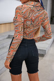 abstract print button down cropped top