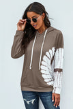 Women's Brown Oversized Pocket Front Print Sweatshirt Drawstring Hoodie