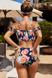 Off-the-shoulder Printed Smocked High Waist Bikini