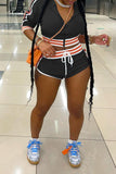 woman clothing set fashion stitching striped hooded top sexy shorts sportswear jogging 2 peice sets woman