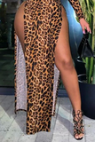 Leopard Print Sexy Leopard High Opening One Shoulder Irregular Dress Dresses