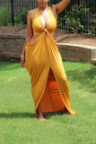 Summer dress women's solid color deep V-neck halter cut and floor long skirt