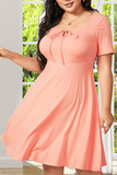 Yellow Casual Solid Split Joint Square Collar Cake Skirt Plus Size Dresses
