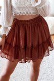 Rust Red Dot Print Elastic Waist Chiffon Mini Skirt