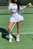 woman clothing set u-neck solid color long-sleeved short top and short skirt pants causal sports 2 peice sets woman tennis suit wholesale