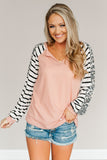 Animal Striped Sleeve Patchwork Waffle Knit Top