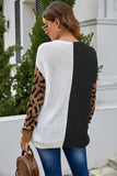 leopard sleeve spliced sweater