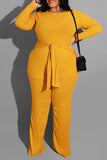 plus size women's solid color o-neck 2 peice sets woman maxi-sleeved fall woman clothing pants set wholesale