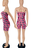 Pink Sexy Print Split Joint Strapless Skinny Jumpsuits