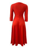 Tangerine Red Casual Solid Split Joint O Neck Cake Skirt Dresses