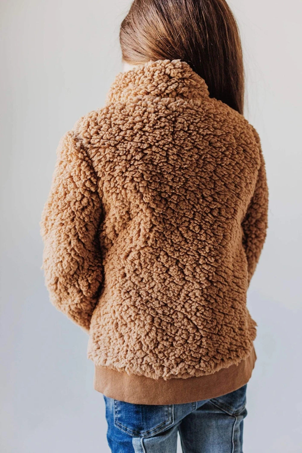 Buttoned Solid Fleece Girl's Coat