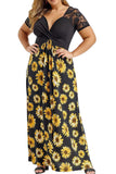 Plus Size Sunflower Lace Twist Knot Maxi Dress
