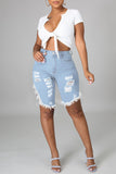 Baby Blue Fashion Casual Solid Ripped Slit High Waist Jeans