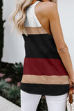 Wine Red Color Block Knitted Tank Top