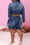 Casual Patchwork Ripped Skinny Mid Waist Pencil Patchwork Plus Size Denim Shorts