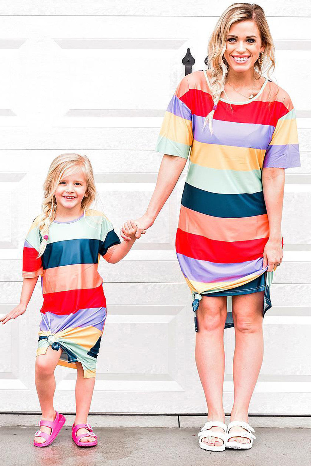 Daughter and Mom Matching Striped Side Split Girl's T-shirt Dress
