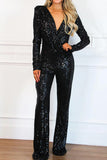 Celebrities Elegant Solid Sequins Sequined V Neck Regular Jumpsuits