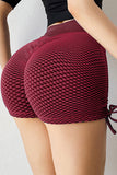 Wine Red Side Drawstring Anti Cellulite High Waist Scrunch Butt Lift Shorts