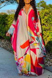 Casual dress color personality printing long sleeve Boho v-neck loose dress wholesale