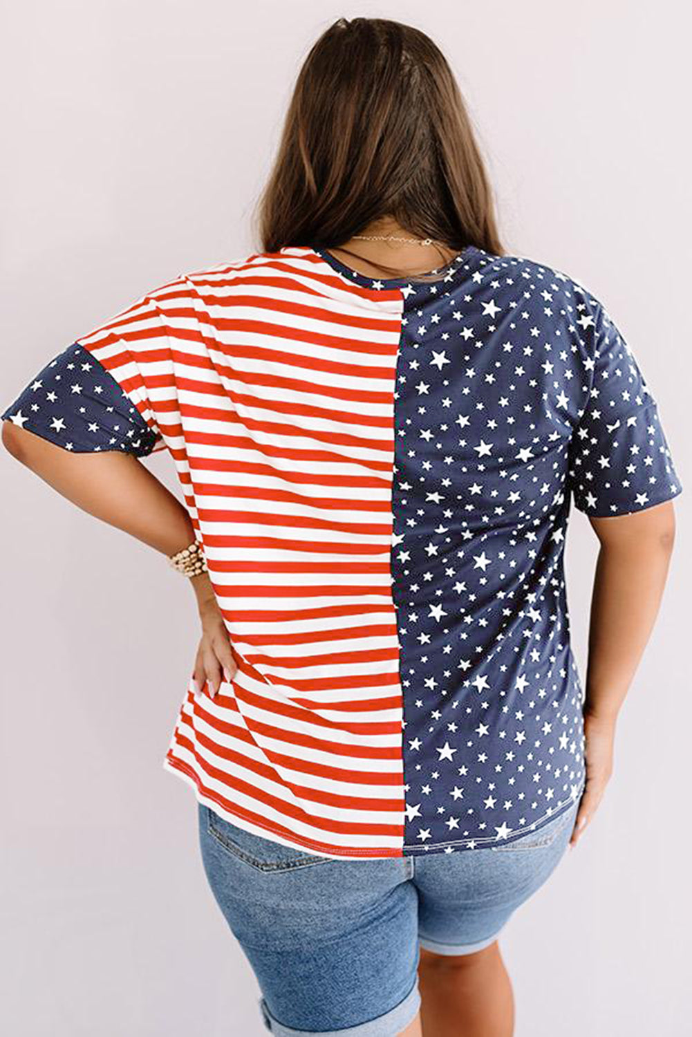 Plus Size Stripes and Stars Flag Print Patriotic Top