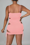 Pink Sexy Solid Ripped Hollowed Out Split Joint Spaghetti Strap Sling Dress Dresses