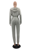 Grey Casual Solid Split Joint Hooded Collar Long Sleeve Two Pieces