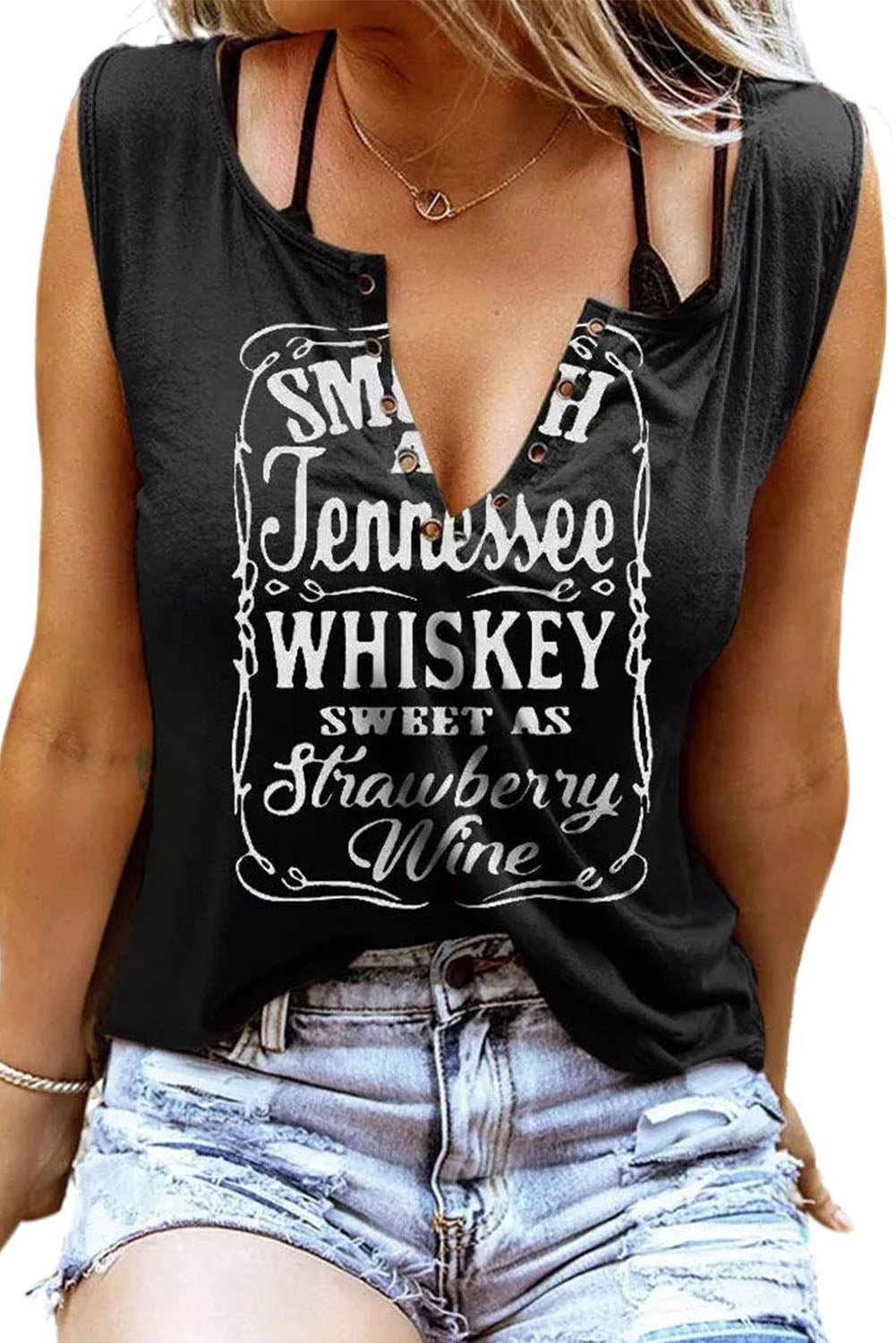 Whiskey Sweet As Strawberry Wine Letters Print Casual Tank