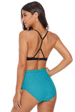 Light Blue Fish Scale Print High Waist Bikini Swimsuit