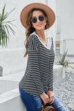striped lace neckline long sleeve top