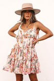 Spaghetti Straps Tiered Babydoll Ruffled Floral Dress