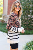 Leopard and Striped Prints Mix Sweater