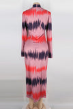 Pink Fashion Casual Print Basic Half A Turtleneck Long Sleeve Dresses