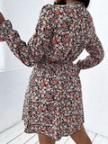 ditsy floral bubble sleeve deep v dress