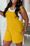 Yellow Casual Solid Split Joint U Neck Straight Jumpsuits