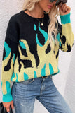 flame print dropped shoulder tunic sweater