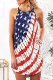 American Flag Stars Stripes Tie-dye Halter Asymmetric Mini Dress