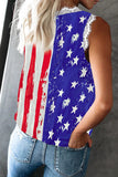 Stripes Star American Flag Print V Neck Lace Trim Tank