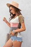 Multicolor Stripe Print Knitted V Neck Top