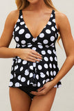 Dot Print Ruffled Layered Maternity Swimsuit