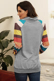 Multicolor Striped Raglan Sleeve Gray Cowl Neck Sweatshirt
