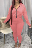 Pink Casual Solid Tassel Split Joint Hooded Collar Long Sleeve Two Pieces