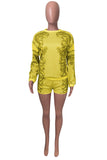 Yellow Fashion Casual Print Basic O Neck Long Sleeve Two Pieces
