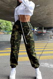 Camouflage Casual Camouflage Print Split Joint Harlan Mid Waist Harlan Full Print Bottoms
