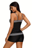 Striped Trim Black 2pcs Tankini Bathing Suit