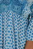 V Neck 3/4 Sleeve Bohemian Vintage Print Mini Dress