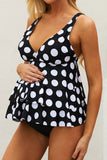 Dot Print Ruffled Layered Maternity Swimsuit