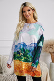 Accent Color Block Long Sleeve Tunic Top With Two Side Pockets
