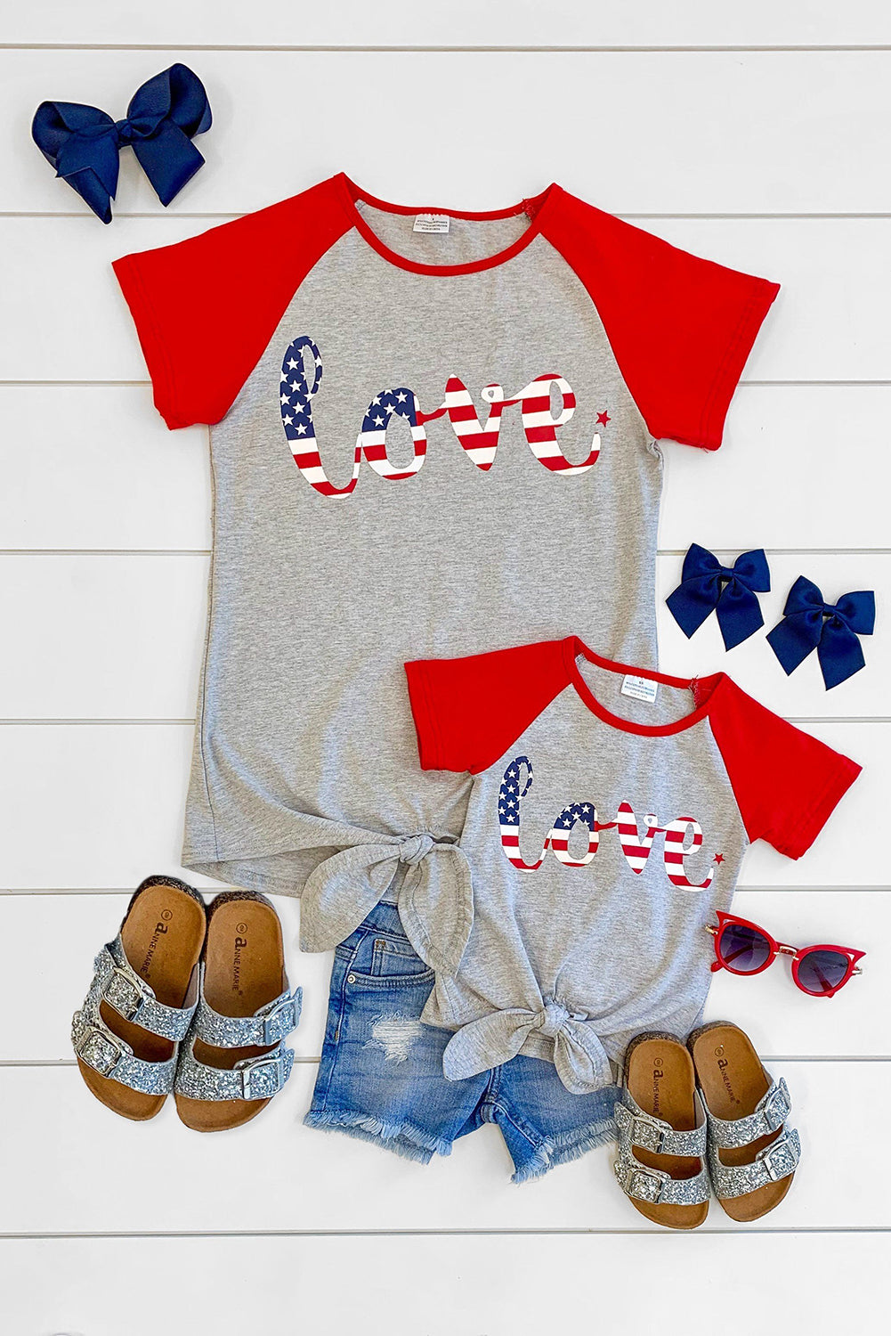 Parent-child Matching Adult Love Flag Patchwork T-shirt