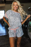 Leopard Pink Accent Tee and Drawstring Shorts Lounge Set