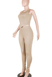 Apricot Casual Solid Split Joint Asymmetrical O Neck Two Pieces